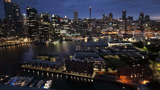 Drone sunrise overlooking Sydney CBD Harbour opera house harbour bridge water early morning 4K HDR [upl. by Aerol877]