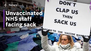 NHS staff protest mandatory Covid vaccination plans [upl. by Durr833]