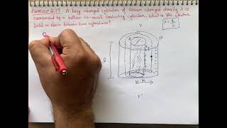 A long charged cylinder of linear charged density is surrounded by a hollow coaxial conducting [upl. by Rad]