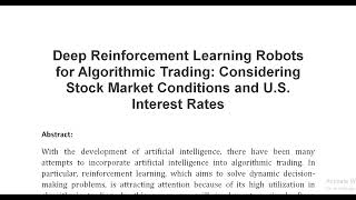 Deep Reinforcement Learning Robots for Algorithmic Trading Considering Stock Market Conditions and [upl. by Aneba692]