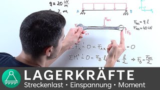 Lagerkräfte berechnen 3 Streckenlast  Technische Mechanik 1  INGTUTOR [upl. by Nnyre]