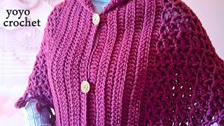 كروشية شال بونشو سهل للمبتدئين تصميم مميز للشتاء لأى مقاس Easy Crochet Poncho Shawl for Beginners [upl. by Ahsiral]