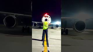 aircraft marshalling ✈️ airbus boeing aviation sky crew flying [upl. by Ahsinotna]