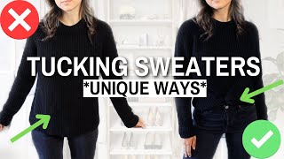 ULTIMATE GUIDE To Tucking Your Sweaters amp Tops In Unique Ways  How to tuck your sweaters [upl. by Arie443]