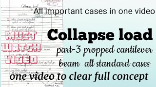 collapse load for propped cantilever beam fixed beam and simply supported beam plastic analysis [upl. by Bernstein488]