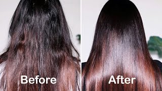 HOW TO GET SMOOTH SHINY amp SILKY HAIR WITH 1 USE  DIY HAIR MASK FOR DAMAGED HAIR [upl. by Festus]