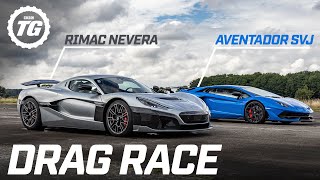 DRAG RACE Rimac Nevera vs Lamborghini Aventador SVJ  Top Gear Series 33 [upl. by Ailem]