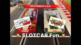 RevoSlot vs Plafit Slotcar steel chassis racing on a 20m track [upl. by Erdnaid]