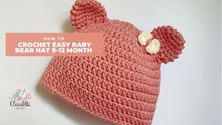 CROCHET Baby Teddy Bear Hat 912 Month BEGINNER [upl. by Ruthe]