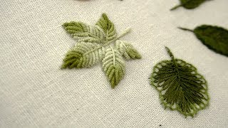 HAND EMBROIDERY LEAVES FOR BEGINNERS  06 Types of Leaves [upl. by Conway522]