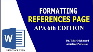 APA 6th Edition Formatting the APA Reference Page  Basic for Format APA Style References Page [upl. by Olnek]