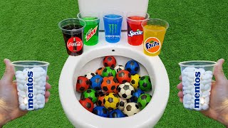 Football VS Popular Sodas  Fanta Coca Cola Monster Mtn Dew Sprite and Mentos in the toilet [upl. by Kathlene]