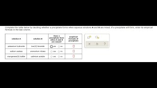 Complete the table below by deciding whether a precipitate forms when aqueous solutions A and B are [upl. by Salzhauer]