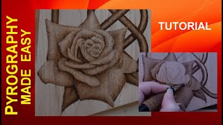 Wood Burning  STYLIZED ROSE  pyrography tutorial [upl. by Ellenej]