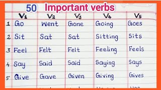 V1 V2 V3 V4 V5 of most important 50 verbs [upl. by Goldfinch]