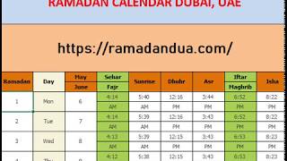 Ramadan Kareem 2019 Daily Calendar Dubai United Arab Emirates [upl. by Atilek445]