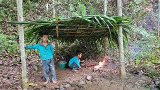 Orphan Boy  Alone cutting bamboo trees making a small hut sheltering from the rain and sun [upl. by Aym]