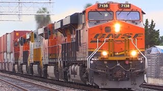 BNSF FREIGHT TRAINS with 7102 P5 HORN [upl. by Betthezel]