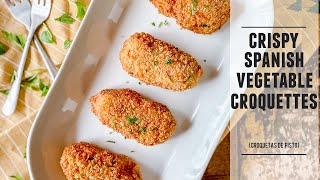 Crispy Spanish Vegetable Croquettes  Croquetas de Pisto Recipe [upl. by Aelc]