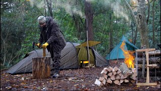 Hot Tent Camping  Freezing Temps and Heavy Rain [upl. by Ydde77]