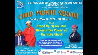 BUC Stony Hill  Child Month Service  May 19 2024  Evangelist Jessica StewartJones [upl. by Zarihs]