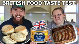 Americans Try British Foods for the First Time Scones Toad in the Hole Spotted Dck [upl. by Haibot]