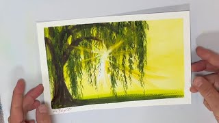 Easy watercolour Painting  How To Paint a Weeping Willow Tree  Step By Step [upl. by Bever]