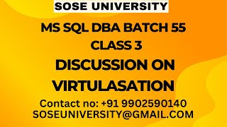 SQL DBA BATCH55 CLASS 3 DISCUSSION ON VIRTULASATION  CONTACT 91 9902590140 [upl. by Yensehc]