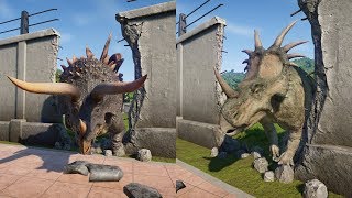 STEGOCERATOPSSTYRACOSAURUS BREAKOUT VS SPINOSAURUSTREX amp IREX JURASSIC WORLD EVOLUTION [upl. by Ydennek81]