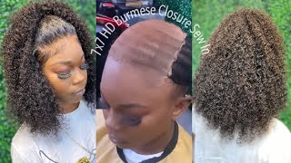 How to do a 7x7 Hd Sew in closure  Up down Sew in  Burmese Kinky Curly Hair [upl. by Airitak]