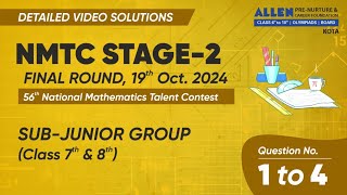 NMTC STAGE2 2024 Video Solution Sub Junior Group Class 7th amp 8th Questions No 1 to 4 [upl. by Needan]