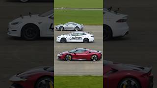 Tesla Model S Plaid vs Ferrari SF90 vs Porsche 911 Turbo S dragrace youtubeshorts credit Carwow [upl. by Rihsab]