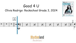 Drum score for beginners Good 4 U  Rockschool Grade 3 drums 2024 [upl. by Medarda66]