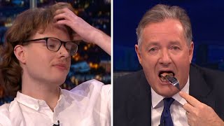 Piers Morgan Eats STEAK In Front Of Vegan Protester [upl. by Sonitnatsok]