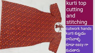 kurti top cutting and stitching in telugucutwork hands cutting and stitching in telugu [upl. by Adekam988]