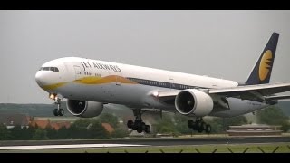 FULL HD JET AIRWAYS 777300 IMPRESSIVE LANDING BRUSSELS ZAVENTEM INTL AIRPORT RW25L [upl. by Karolyn960]