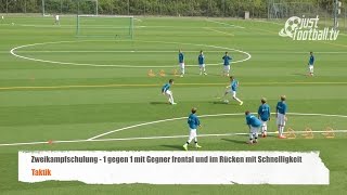 Fussballtraining 1 gegen 1 mit Gegner frontal und Schnelligkeit  Zweikampfschulung  Taktik [upl. by Karalee2]