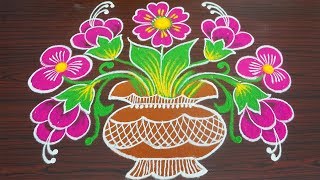 Simple colour kolam for margazhi  flower pongal rangoli with 9x4 dots  sankranthi muggulu [upl. by Siuqramed]