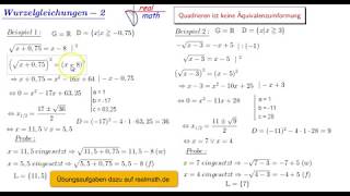 Wurzelgleichungen lösen auf realmathde  Video 2 von 2 [upl. by Halilak467]