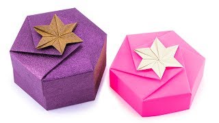 Origami Hexagonal Gift Box Tutorial  1 Sheet DIY  Paper Kawaii [upl. by Icyak]