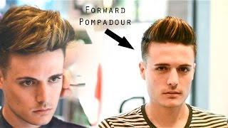 Mens Haircut amp Hairstyle  Forward Pompadour  Slick Quiff  Business Casual [upl. by Schaper298]