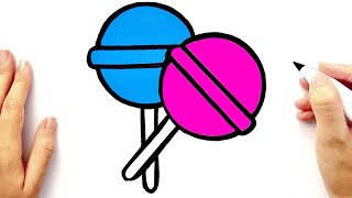 Drawing and coloring lollipop  how to draw cute  chocolate  candy  blue and pink [upl. by Laureen]