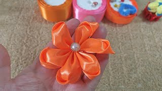 The charm of ribbon flowers how to make beautiful ribbon flowers with orange ribbon [upl. by Rosdniw376]