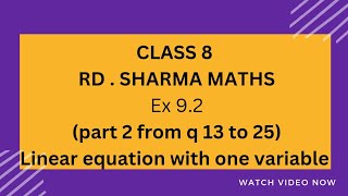 ex 92 rd sharma class 8  chapter 9 linear equation in one variable activebeing [upl. by Asilad814]