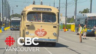 75yearold trolley bus returns to Vancouvers streets [upl. by Ahtreb]