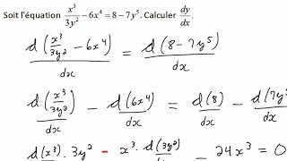 Dérivation implicite avec quotient [upl. by Yzzik]