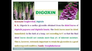 Industrial production estimation and utilization of Digoxin Digitalisfoxglove leave Pharmacognosy [upl. by Nnahgaem]