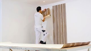 How to hang wallpaper with paper backing  Pasting the walls [upl. by Gaige24]