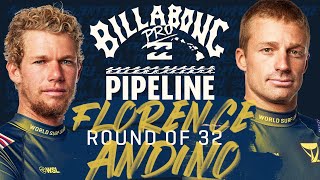 John John Florence vs Kolohe Andino  Billabong Pro Pipeline 2023  Round of 32 Heat Replay [upl. by Yemorej895]