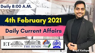 Daily Current Affairs  4th February 2021  Bank  SSC  Railways  Kapil Kathpal [upl. by Sollie]